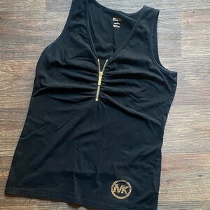 Black Sleeveless Top with Gold Accents zipper